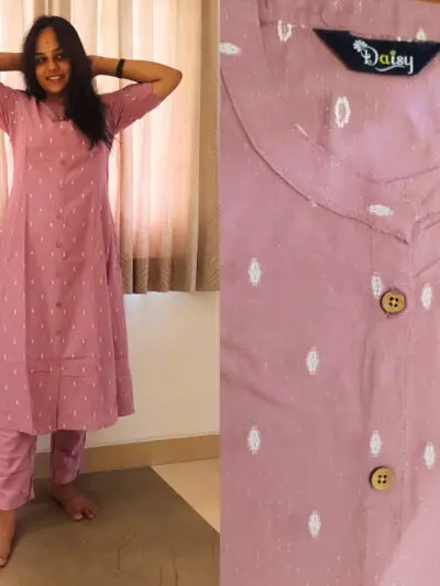 "Stylish pink kurti set for women with front button design - office and festive wear"