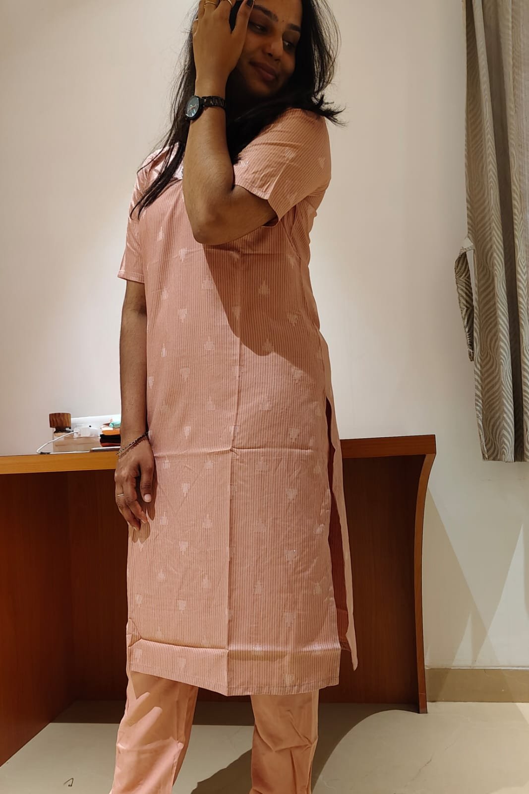 Peach A-Line Rayon Kurti for Women | Soft Feel Fabric - Image 3