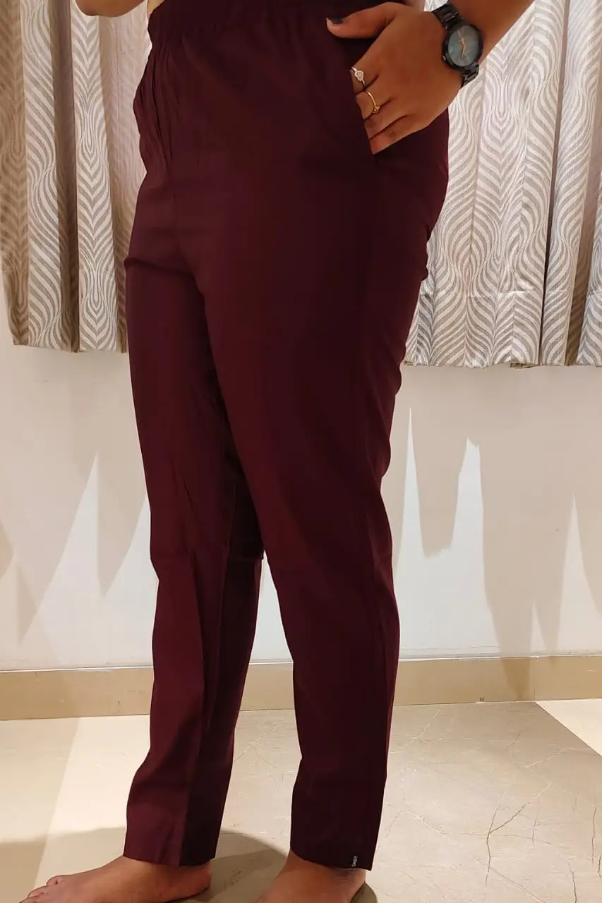 Women’s Maroon Straight Rayon Pants with Pockets | Kurti Bottoms