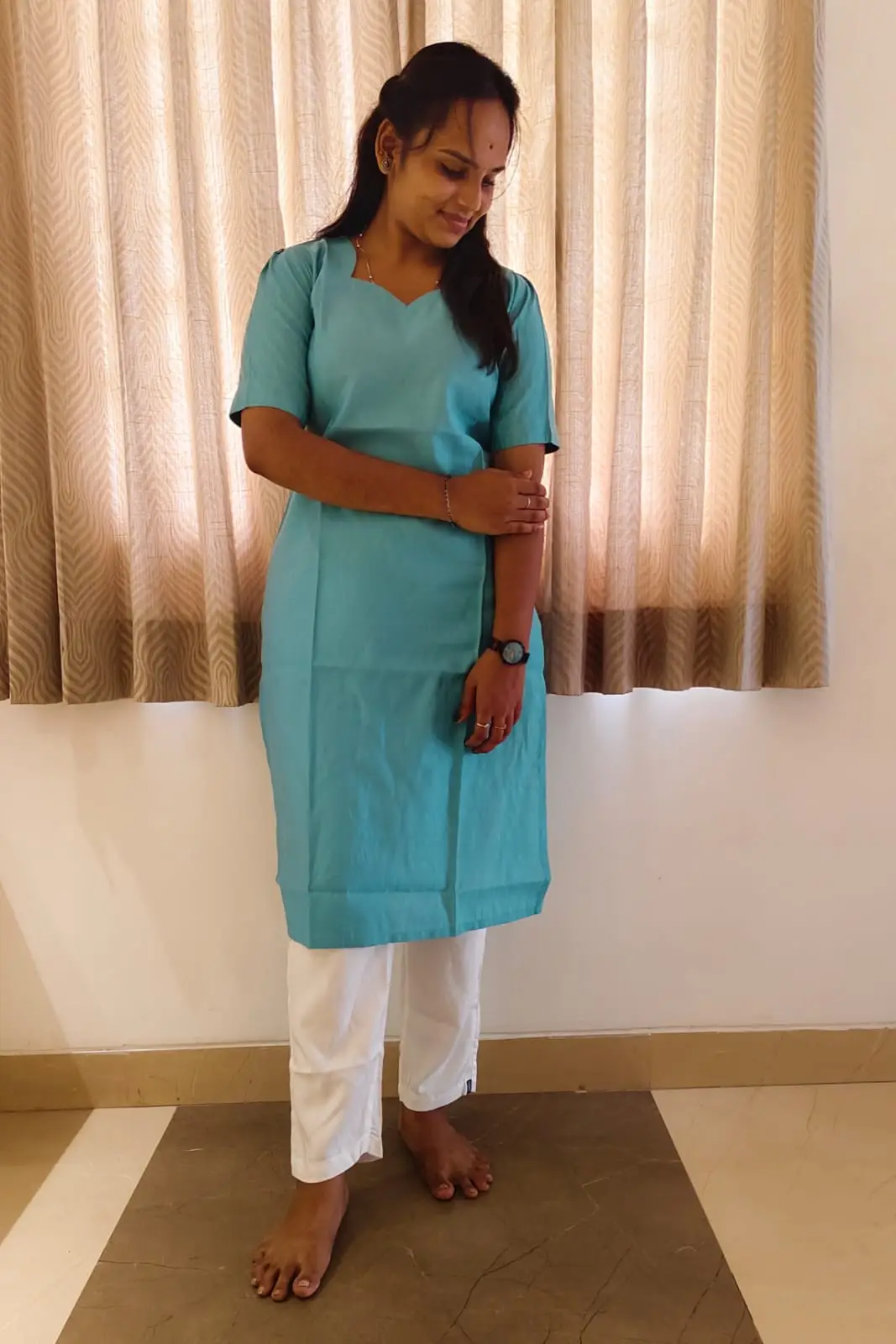 Light Blue Rayon Regular Kurti