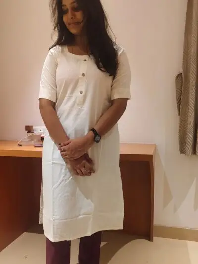 White Silky Rayon Kurti for Women | Self-Design Fabric | Side-Slit